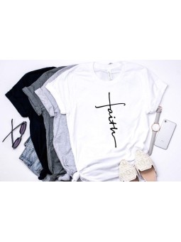 Vertical Cursive Faith T-Shirt | Cross-Shaped Inspirational Design