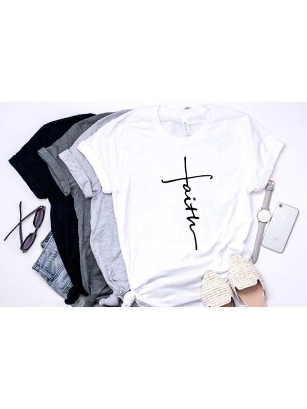 Vertical Cursive Faith T-Shirt | Cross-Shaped Inspirational Design
