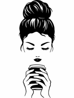 Café et Confiance : T-shirt Silhouette Femme au Chignon | Acheter maintenant