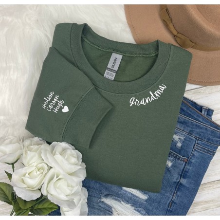 "Personalized Grandma Sweatshirt | Name Inside Wrist, 'Grandma' Under Collar
