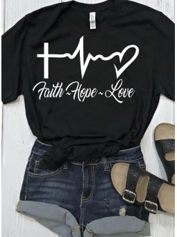 "Biblical Faith, Hope, Love T-Shirt | Inspirational Cross, Heart, and ECG Design"