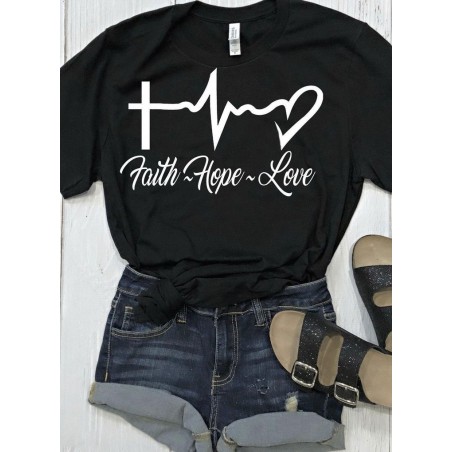 "Biblical Faith, Hope, Love T-Shirt | Inspirational Cross, Heart, and ECG Design"