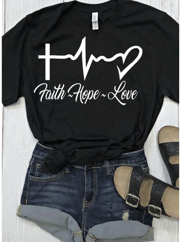 "Biblical Faith, Hope, Love T-Shirt | Inspirational Cross, Heart, and ECG Design"