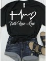 "Biblical Faith, Hope, Love T-Shirt | Inspirational Cross, Heart, and ECG Design"