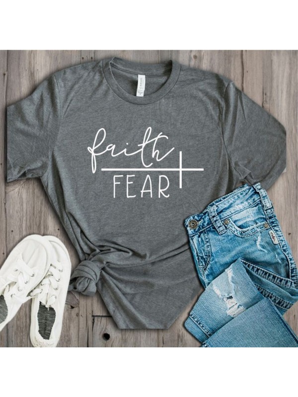 Faith Over Fear T-Shirt | Fraction Cross Design and Inspirational Message